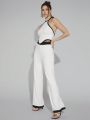 Luxe Contrast Trim Halter Top & Wide Leg Pants