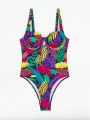 SHEIN Swim Vcay Women's One-piece Swimsuit With Tropical Print