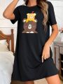 Bear & Letter Printed Sleep Dress