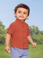 SHEIN Baby Boy Patched Pocket Roll Up Sleeve Shirt