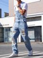 Men's Faded And Distressed Denim Overalls