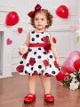 SHEIN Baby Girls' Romantic Rose & Polka Dot Printed Sleeveless Dress