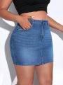 Plus High Waist Bodycon Denim Skirt