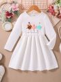 SHEIN Kids EVRYDAY Young Girl Figure Graphic Appliques Frill Trim Dress