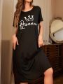 Letter Printed T-shirt Long Nightdress