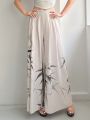 SHEINNeu Chinese Style Bamboo Print Wide Leg Elastic Waist Pants For Women, Loose And Slim Fit