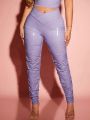 SHEIN SXY New Years Women'S Tight Fit Purple Long Stacked  Pants