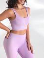 SHEIN Leisure Seamless Rib-Knitted Tummy Control Yoga Set