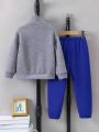 SHEIN Kids Academe Little Boys' Letter Pattern High Collar Sweatshirt And Pants Set