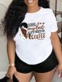 Plus Size Women's Slogan Printed Short Sleeve T-shirt