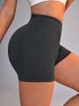 SHEIN Yoga Basic Peach Butt Lifting Yoga Elastic High Waisted Running Fitness Seamless Shorts