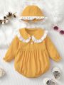 Baby Embroidered Peter Pan Collar & Ruffle Sleeve One-Piece Bodysuit