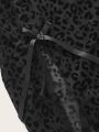 Leopard Print Fuzzy Trim Split Thigh Mesh Cami Night Dress