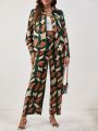 SHEIN LUNE Printed Shirt And Long Pants Casual Two-piece Set