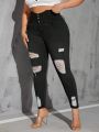 Plus Size Ripped Slim Fit Jeans