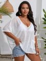 SHEIN Swim Vcay Plus Solid Batwing Sleeve Cover Up