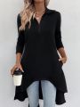 Irregular Hem Zipper Half Placket Long Sleeve T-shirt