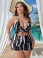 SHEIN Swim Vcay Plus Size Tie Dye Pattern Cutout One-Piece Swimsuit With Knot Front Detail Music Festival