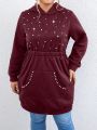 SHEIN Essnce Plus Size Women's Mixed Bead Decor Fleece Pullover Thermal