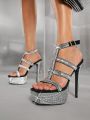 Women's Fashion Rhinestone Decorated High-heeled Sandals