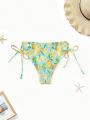 SHEIN Swim Vcay Women's Pineapple Print Swimwear Bikini Bottom With Ruffle Detail