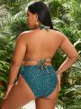 SHEIN Swim SXY Plus Size Tropical Print & Leopard Splice One-Piece Swimsuit