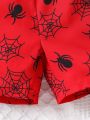 SHEIN Kids QTFun Little Boys' Spider Print Knot Waist Shorts