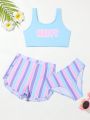 Toddler Girls' Three-piece Separated Swimsuit Set, Sporty Style