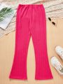 Teen Girls' Elegant Peach Skin Texture Elastic High Waisted Flared Skinny Pants, Pink