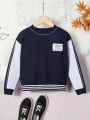 Little Boys' Contrast Color Round Neck Pullover Sweater