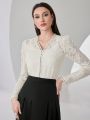 SHEIN Modely Lace V-Neck Long Sleeve Shirt