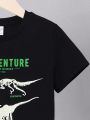 SHEIN Kids EVRYDAY Boys' Fit Casual Reflective Dinosaur Crew Neck Pattern Short-Sleeved T-Shirt