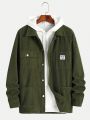 Manfinity Hypemode Men Letter Patched Detail Flap Pocket Corduroy Jacket Without Hoodie