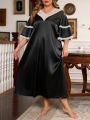 Plus Size Palace Style Simulated Silk & Lace Patchwork Nightgown