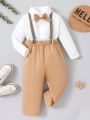 Infant Boys' Gentleman Bowtie Long Sleeve Shirt And Suspender Pants Set, For Fall & Winter