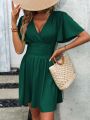 Butterfly Sleeve Ruched Waist Dress