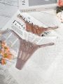 3pack Floral Lace Bow Decor Thong