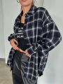 DAZY Oversized Plaid Shirt With Drop Shoulders