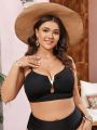 SHEIN Swim Vcay Plus Size Solid Color Swimsuit Top With Special Fabric Material