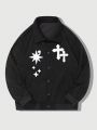 ROMWE Goth Men'S Cross Print Lapel Jacket
