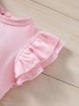 SHEIN 4pcs/Set Infant Girls' Casual Simple Round Neck Top With Comfortable Ruffles Edge, Perfect For Spring-Summer Outfits