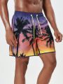 Men's Palm Tree Printed Beach Shorts