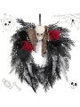 Halloween Wreaths for Front Door 22 Inch Halloween Decorations Halloween Skull Wreath with Dead Branches, Spider, Roses for Indoor Outdoor Home Party Decor