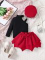 Baby Girls' Asymmetrical Collar Long Sleeve Top And Irregular Hem Skirt Set