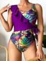 SHEIN Swim Classy Women's Printed Patchwork One-piece Swimsuit