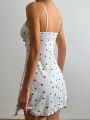 Heart Print Bowknot Decorated Cami Sleep Dress