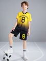 SHEIN Tween Boys Alphabet And Number Graphic Short Sleeve T-Shirt And Shorts Tracksuit Two-Piece Set
