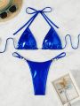 SHEIN Swim Summer Beach Plain Halter Triangle Bikini Set