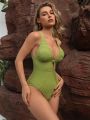 SHEIN Leisure Women'S Solid Color Hollow Out One-Piece Swimsuit