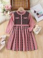 Little Girls' Houndstooth Patchwork Sweater Dress